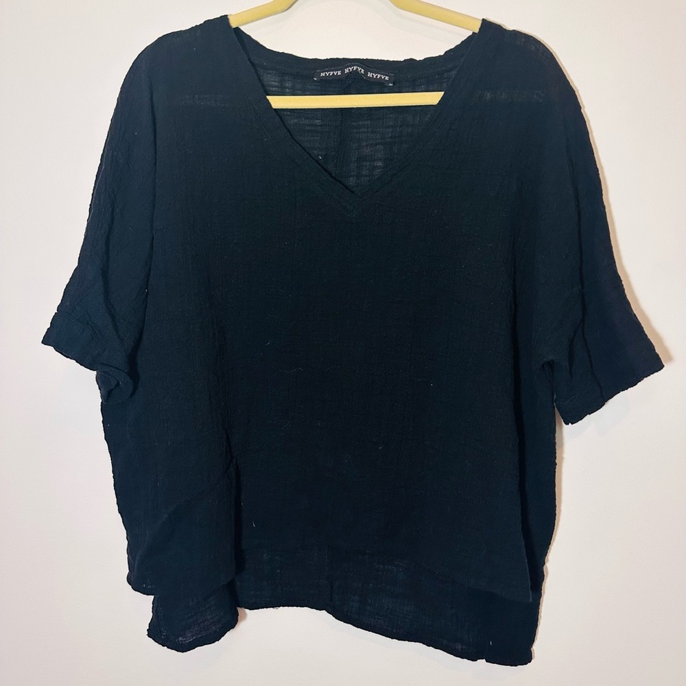 Cotton Muslin Linen Black Lagenlook Top